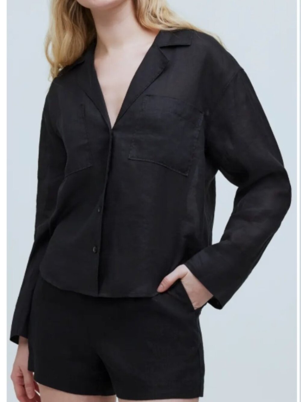 NWOT MADEWELL Resort Ramie Button-Up Shirt Lightweight Black in Size S